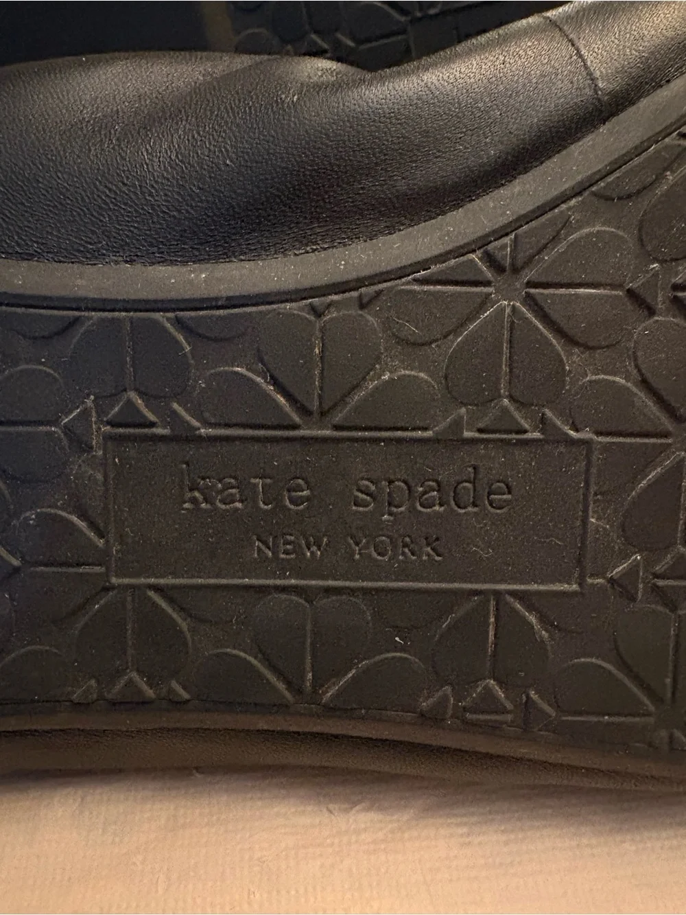 kate spade Claudette Black Leather Ballet Flats with White Trim and Bow Size 11